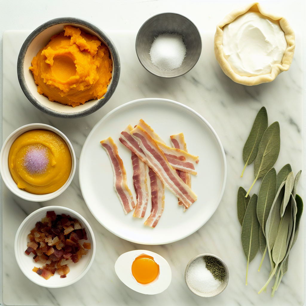 Pumpkin, Ricotta & Caramelized Onion Tart with Bacon and Sage Recipe - Recipe Image