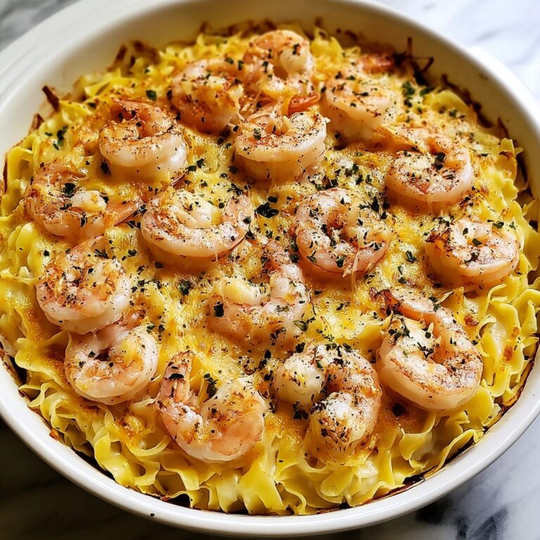 Creamy Garlic Parmesan Shrimp Fettuccine Bake Recipe