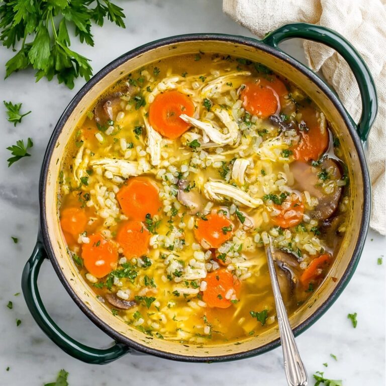 Chicken and Mushroom Soup with Rice and Herbs Recipe