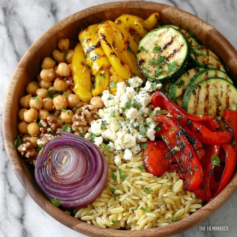 Chickpea & Orzo Bowl with Feta, Roasted Veggies & Walnuts Recipe