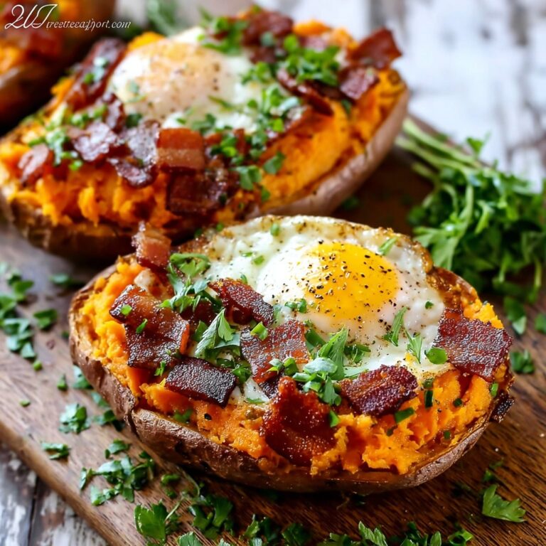 Sweet Potato Breakfast Boats with Bacon and Egg Recipe