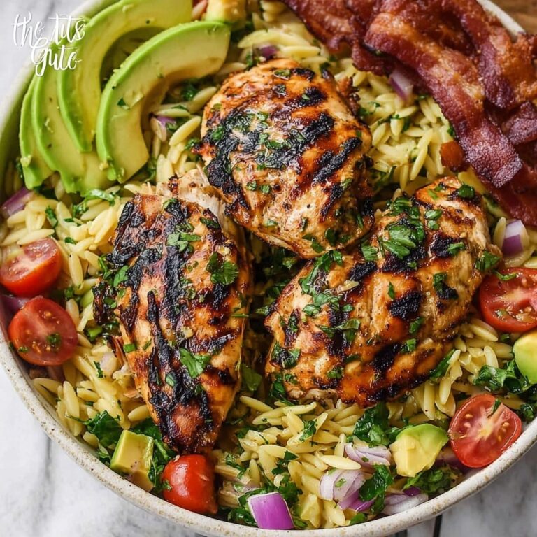 Grilled Lemon Herb Chicken Avocado Orzo Salad Recipe