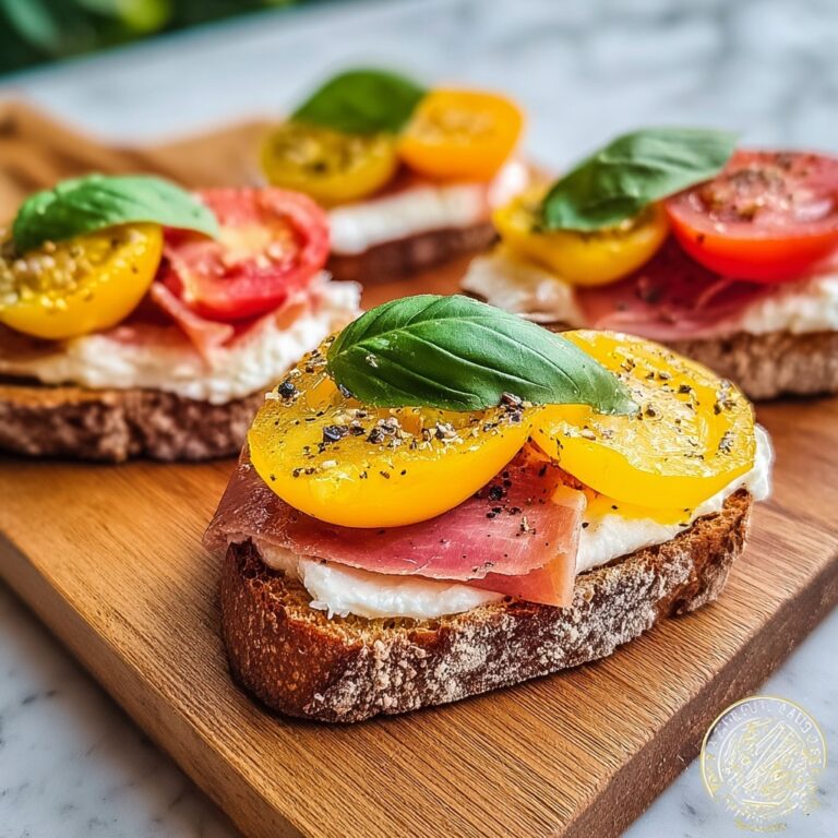 Cheesy Burrata Crostini with Prosciutto and Peaches Recipe