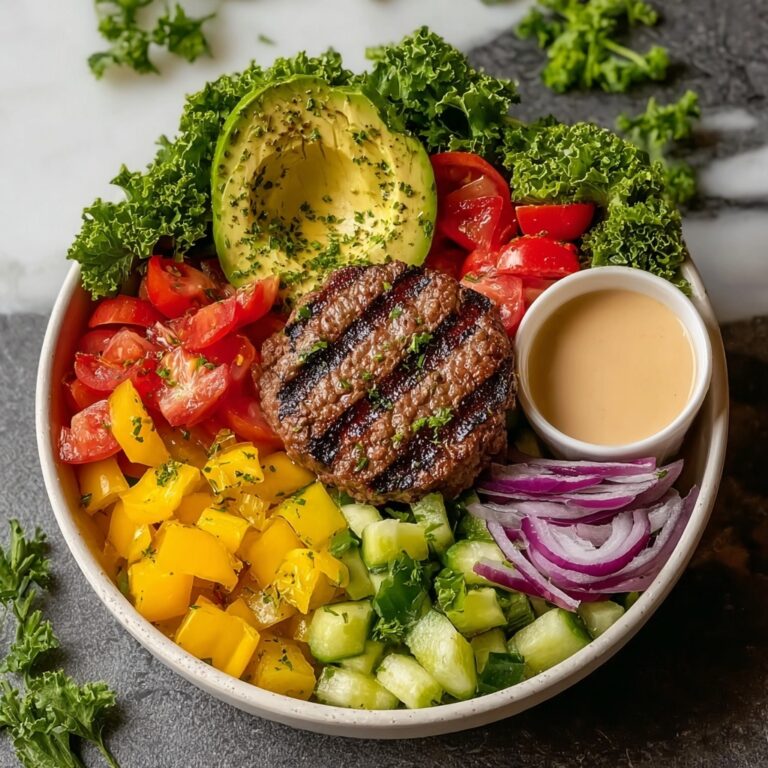 Juicy Grilled Burger Bowls with Fresh Vegetables Recipe
